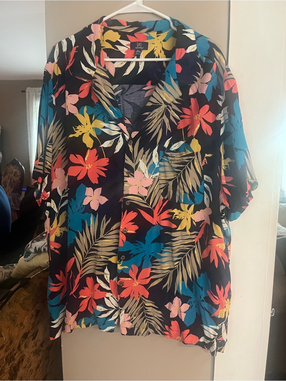 George Black Tropical Floral Short Sleeve Button-Down Shirt - Multicolor Print